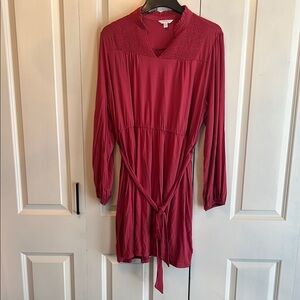 Time and Tru washed Red Tie Front long sleeve Dress